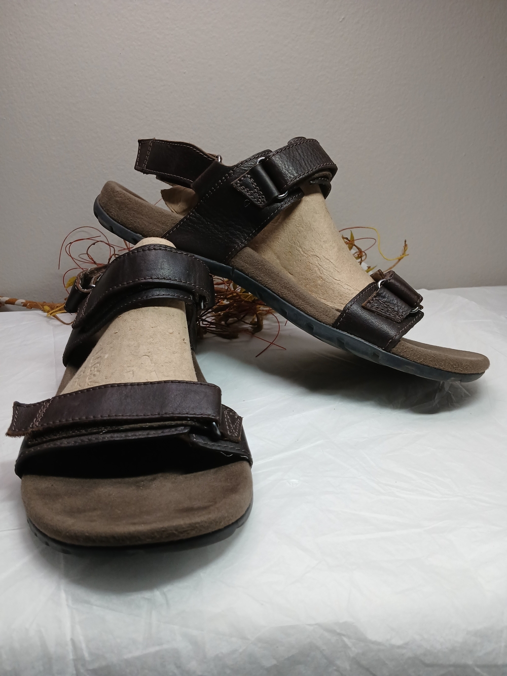 Merrell Mens Dark Brown Leather Adjustable Strap Open-Toe Sandals Sz 11 Outdoors